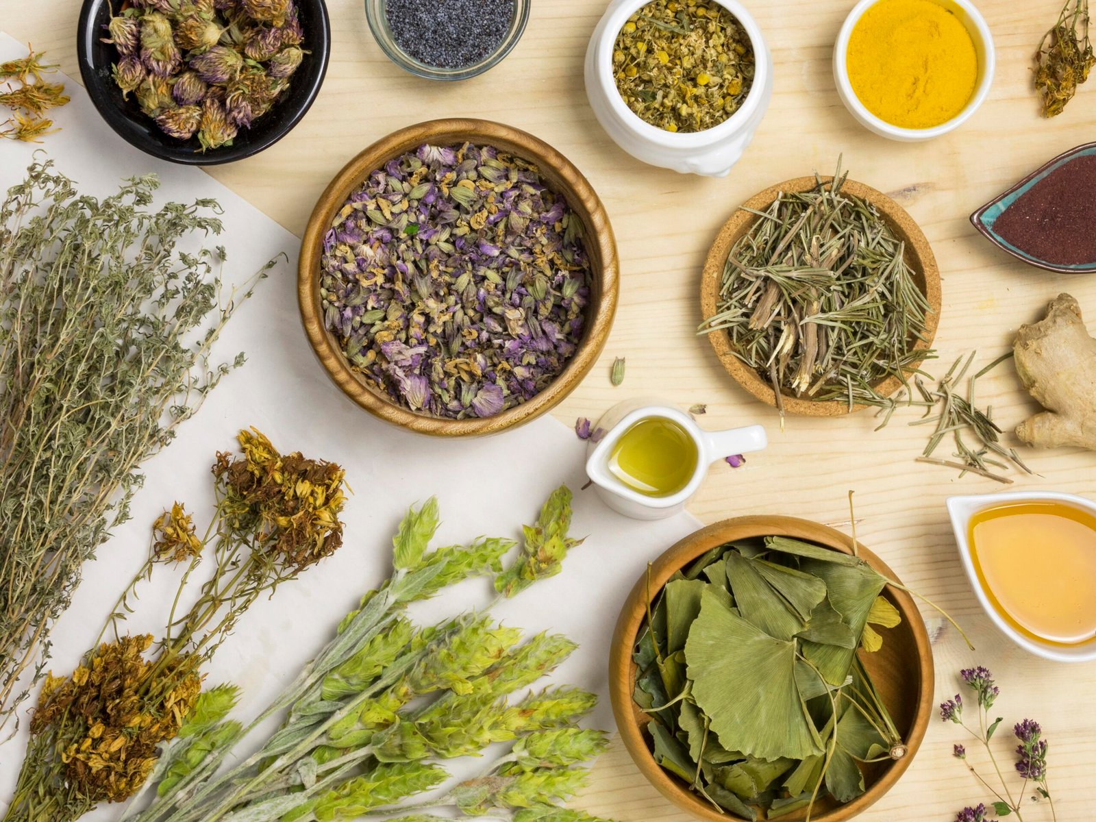 flat-lay-natural-medicinal-herbs Recherche de massage pour les entreprises